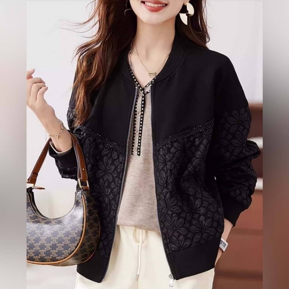 SALE!! NWT Jeonseon - Floral Panel Zip Bomber Jacket Size M